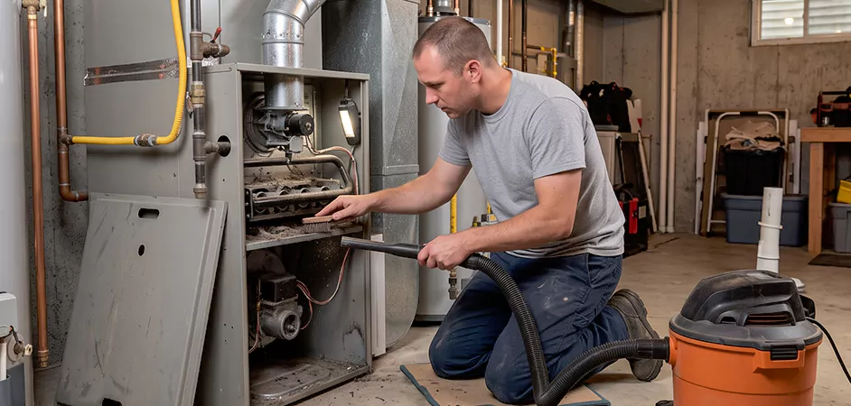 Burner and Heater Compartment Lint Removal in Easton