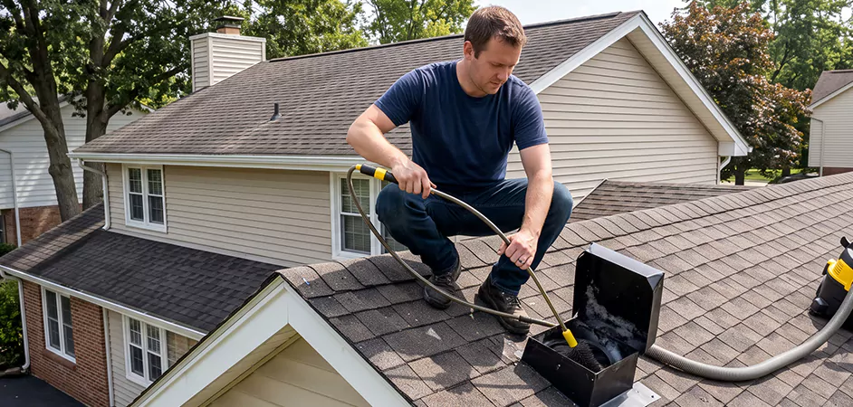 Multi-Story Roof Dryer Vent Cleaning in Easton